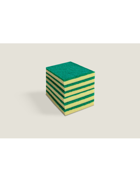 Estropajo Fibra Verde Con Esponja 14x9x2-0,7 cm., Lote 6 Unidades